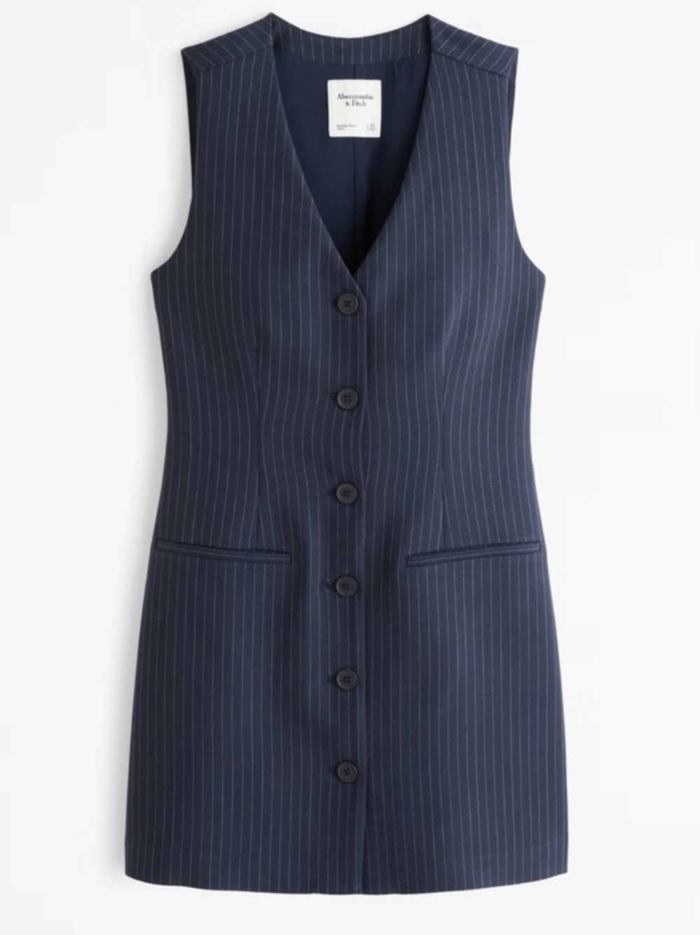 Abercrombie & Fitch Sleeveless Suit Pinstripe - Mara Navy Button Front Dress